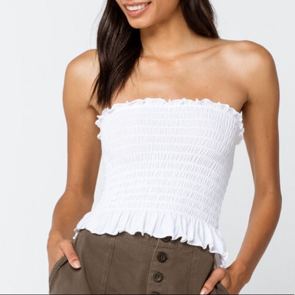 smocked peplum tube top